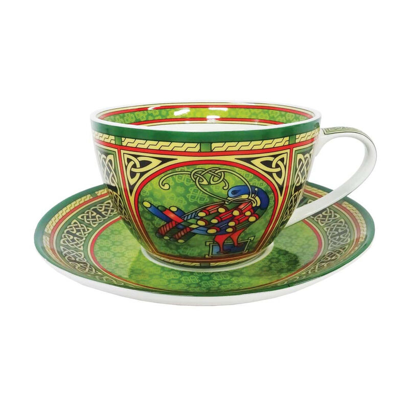 Irish Weave Bone China Cup and Saucer Set With Celtic Peacock Design